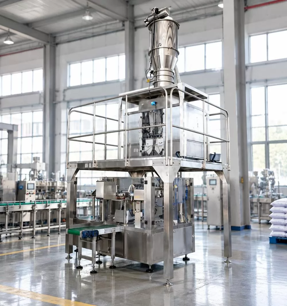 Front view of the weighing and filling machine platform