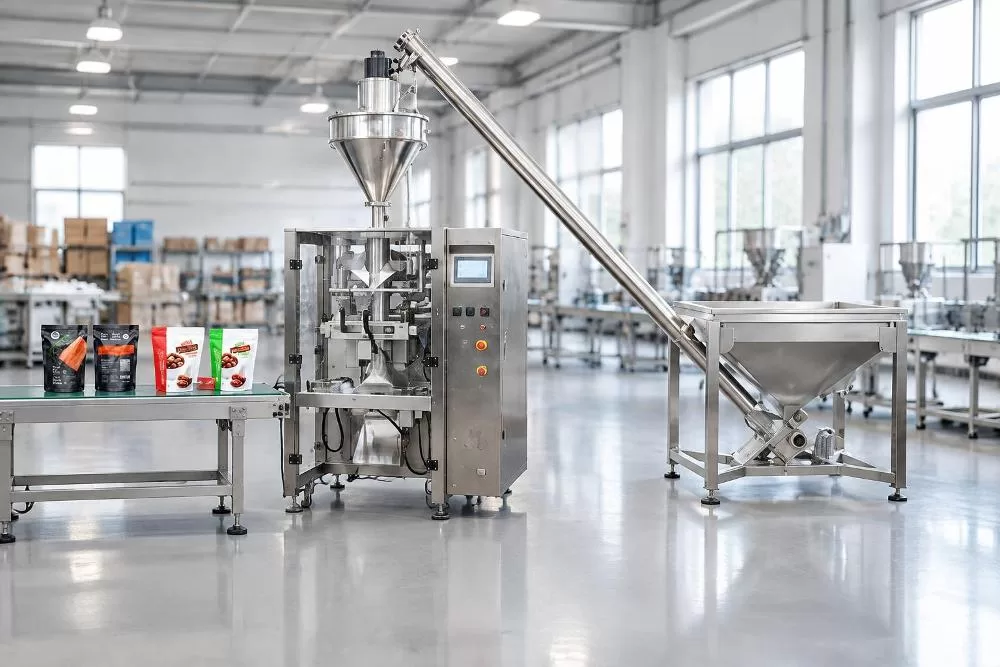 Horizontal premade pouch packaging machine CB-180 in industrial setting